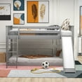 thumbnail image 4 of Harper & Bright Designs Solid Wood Twin Over Twin Low Bunk Bed Frame with Convertible Slide and Ladder, Gray, 4 of 8