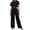 Black, variant on Women's 2 Piece Outfit Set, Short Sleeve Crop Top and High Waisted Wide Leg Trousers with Drawstring, Casual Summer Matching Set, Beach Cover Up and Loungewear Set​-Beige