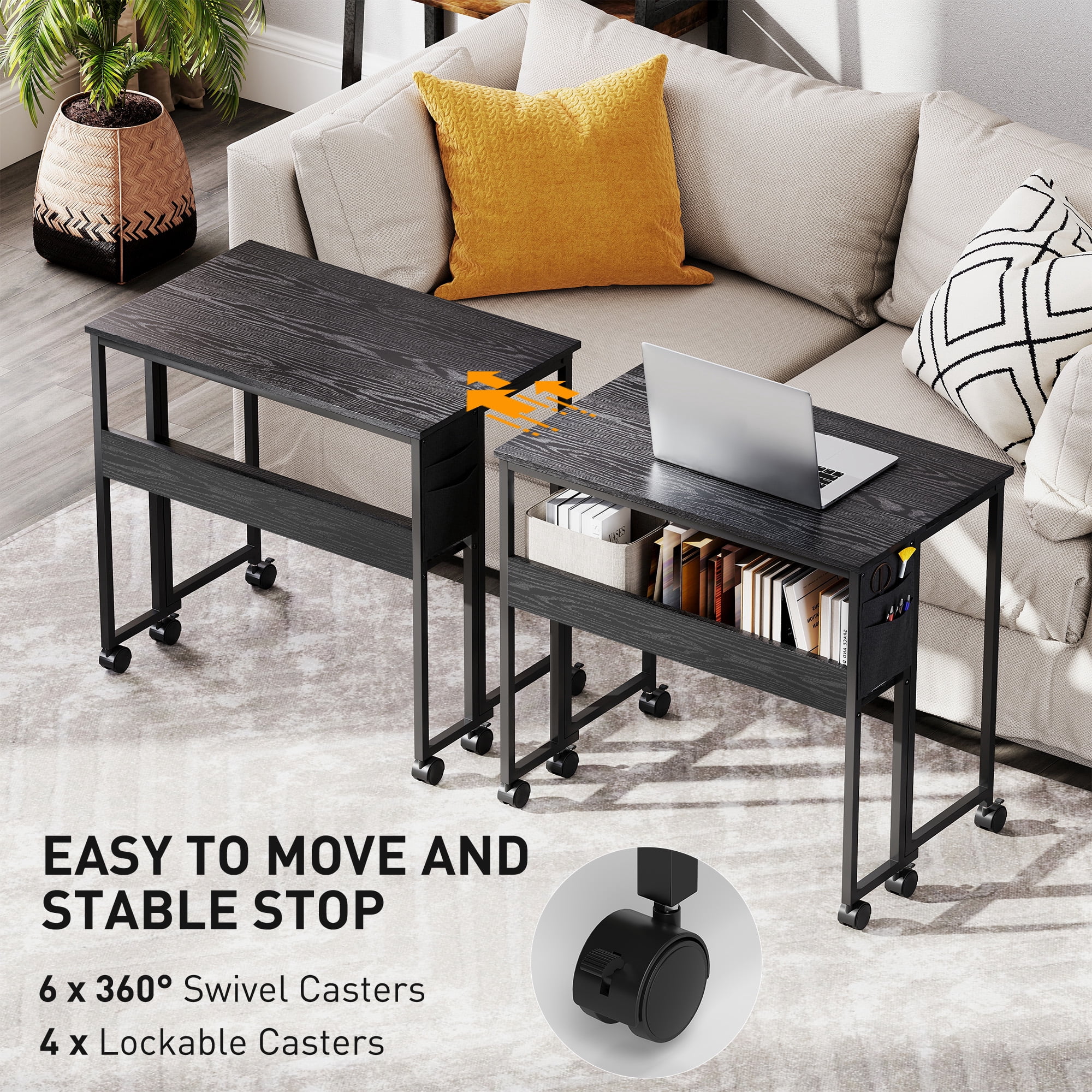 HOMCOM Small Folding Desk, 31.5" Foldable Computer Desk with Storage Bag, Shelf and Wheels for Small Spaces, Home Office, Easy Assembly, Black