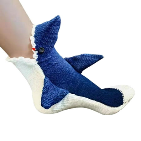 

Chunky Crochet Knit Calf Socks Funny 3D Wide Mouth Shark Animal Floor Stockings