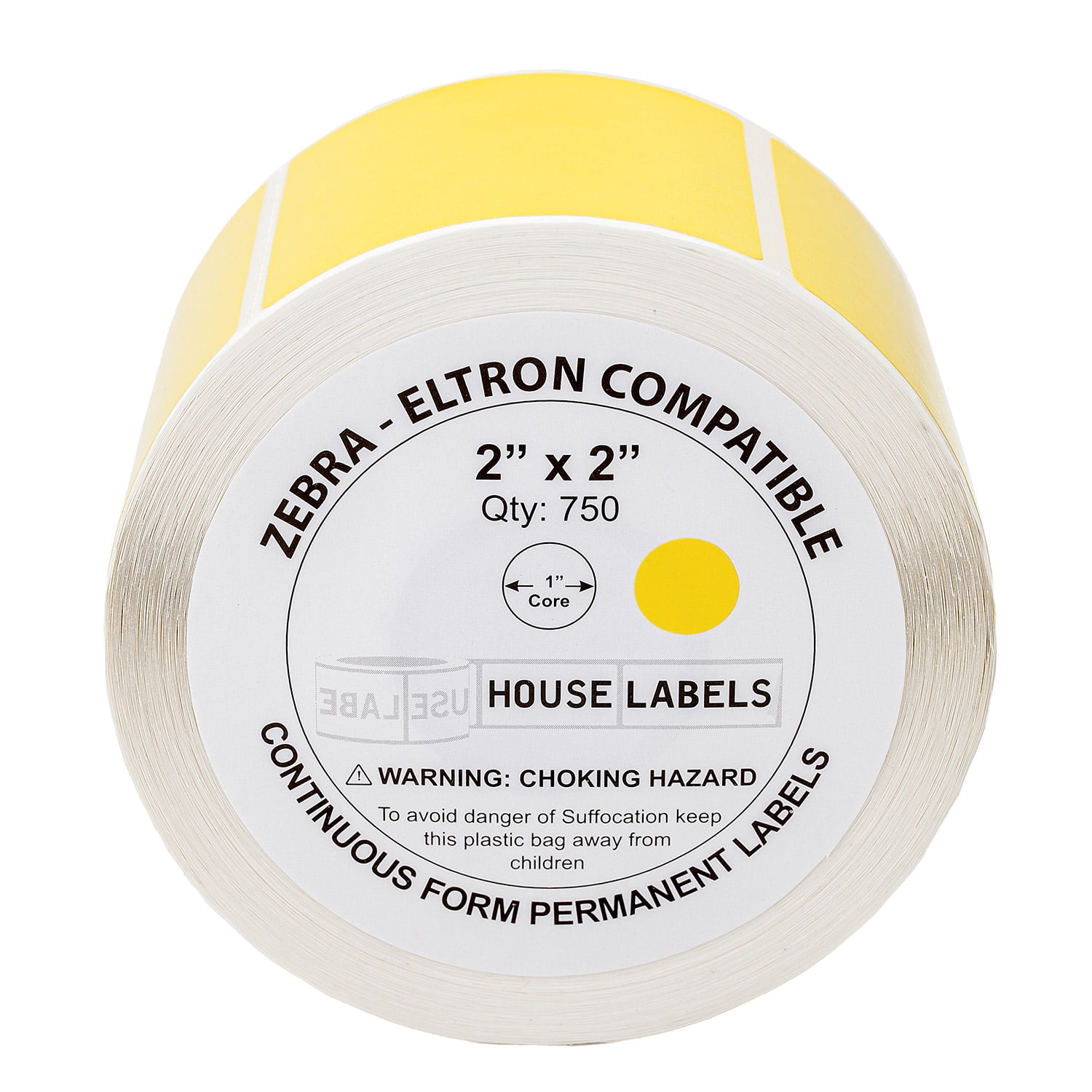 HOUSELABELS 2" x 2" Yellow Multipurpose Labels Compatible With Zebra and Rollo Printers, 28 Rolls / 750 Labels per Roll