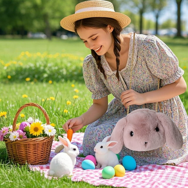Bolsa de conejo de peluche de Pascua, bolso cruzado, pequeña mochila, bolso de orejas de conejo grandes, rosa