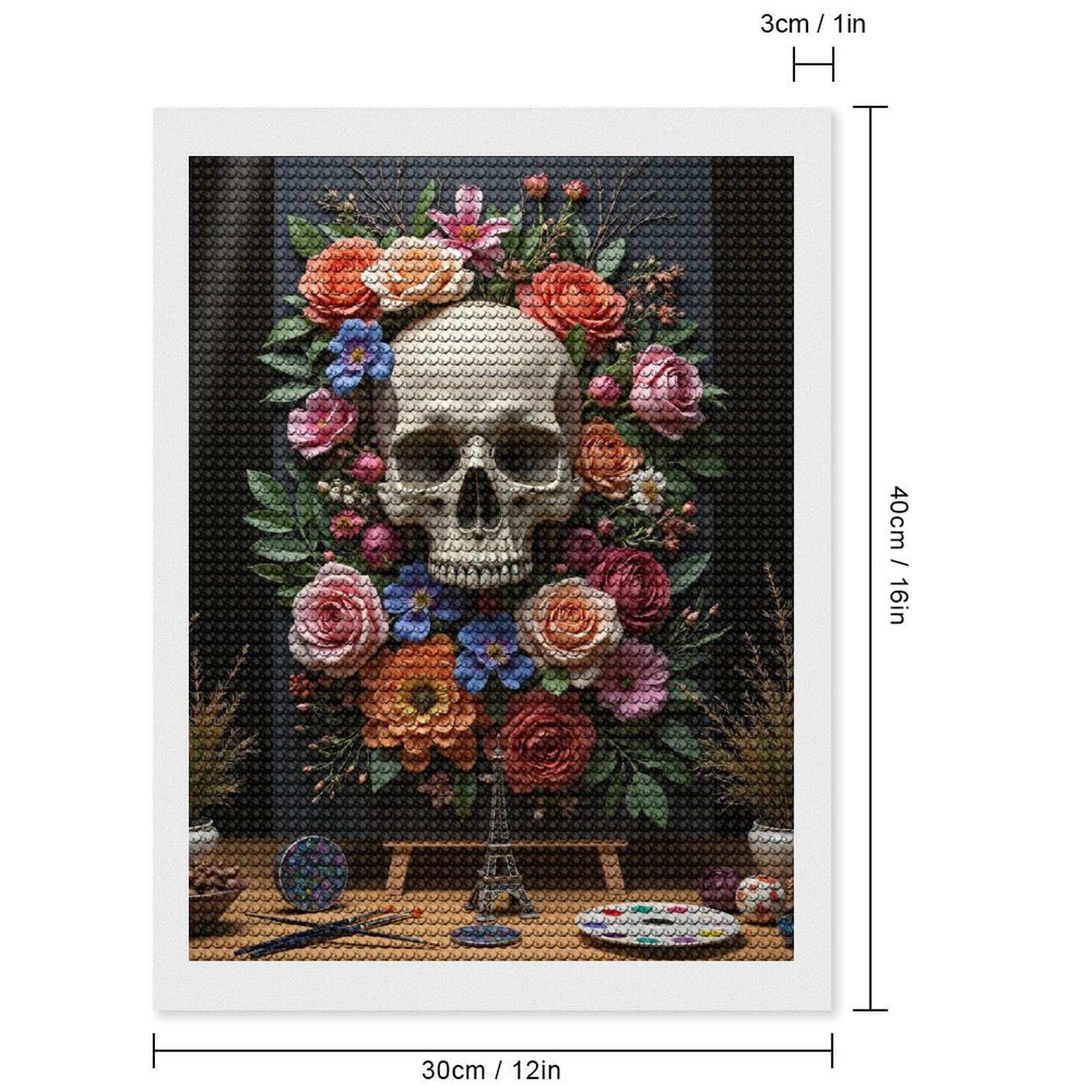 Diamond Art Kits for Adults, Floral Skull Art With Painting Tools 5D Diamond Painting Kits for Adults Beginners, DIY Full Drill Diamond Painting, Gem Art and Crafts 12x16