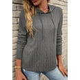 thumbnail image 2 of Solid Color Cable Knit Drop Shoulder Drawstring Hoodie for Women Gray Small, 2 of 4