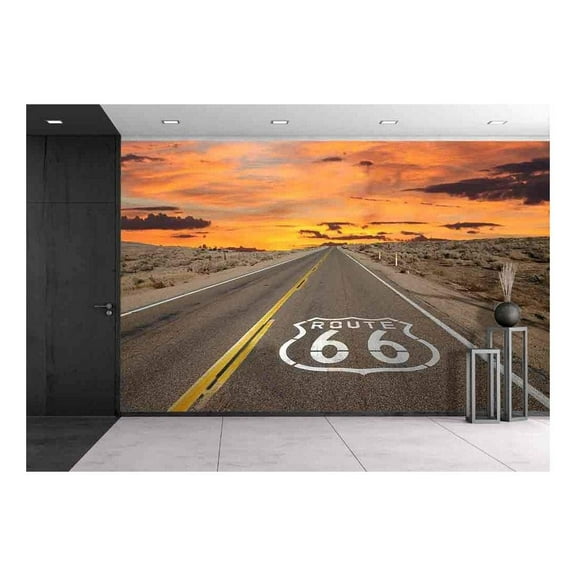 wall26 - Route 66 Sign in Mojave Desert - Canvas Art Wall Mural Decor -100"x144"
