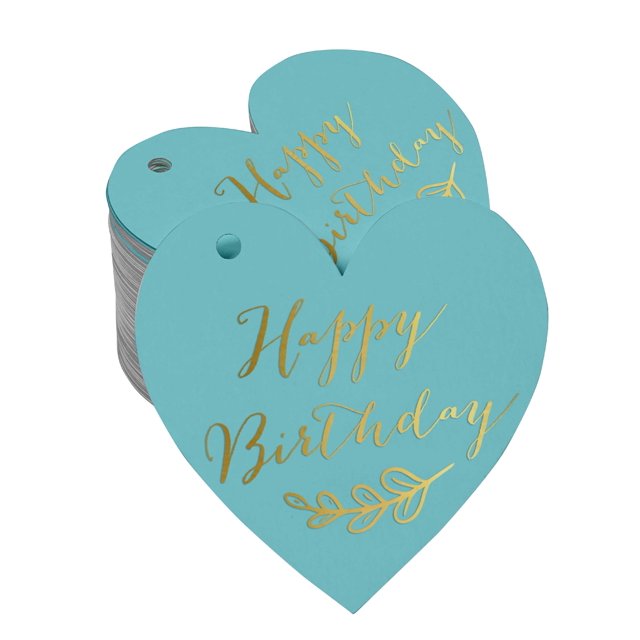 Inkdotpot 50 Pack Real Gold Foil Paper Tag Happy Birthday Favor Hang Tag