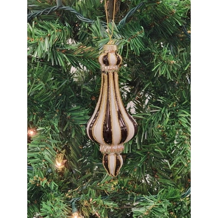 Gold and White Striped Finial Glass Christmas Ornament F07M7-6-LH76-23037