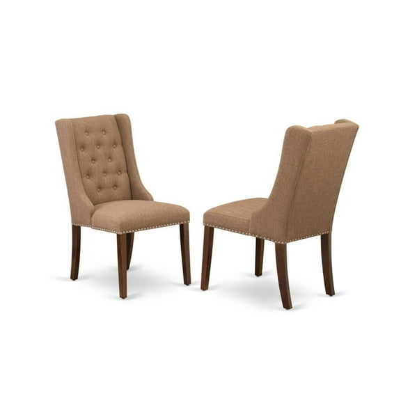 East West Furniture Forney 38" Fabric Dining Chairs in Mahogany/Brown (Set of 2)