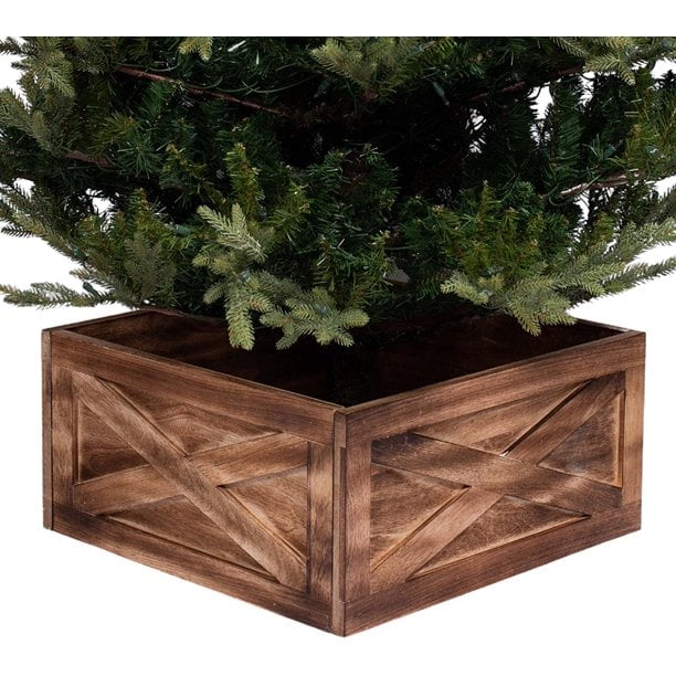 BIRDROCK HOME 4 Panel Christmas Tree Base Box Skirt Brown