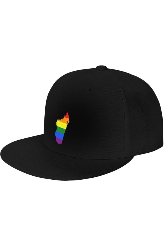 LGBT Flag Map of Madagascar Snapback Hats for Men Women Baseball Cap Adjustable Flat Bill Sun Hat