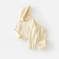 thumbnail image 2 of Curuila Toddler Girls Boys Two Piece Set Long Sleeve Solid Color Hoodie Pullover With Zipper Tops Long Pants Soft Outfits Sweat Suit Beige Size 1-2 Years, 2 of 9
