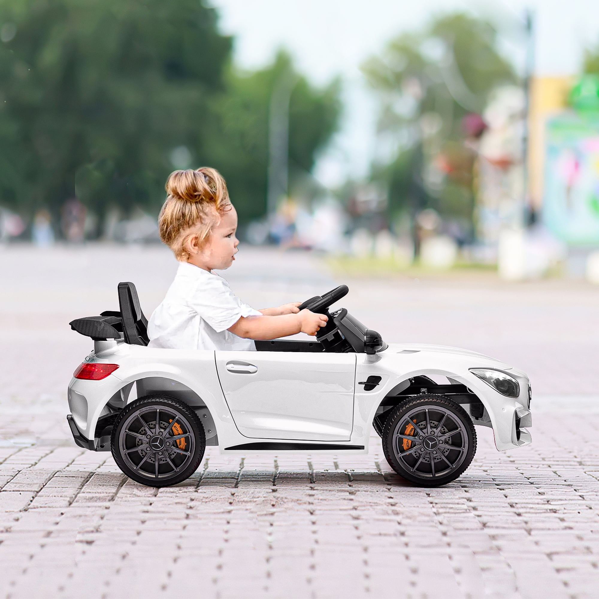 Kepooman 12V 4.5Ah Kids Police Ride On Car with 2.4G Remote Control Mercedes-Benz Sports Car, Electric Toy for Kids, White