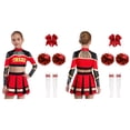 thumbnail image 6 of TiaoBug Kids Girls Cheerleading Outfit Sparkle Cheer Crop Top with Pleated Skirt & Flower Balls Socks Hairband Red 6, 6 of 6