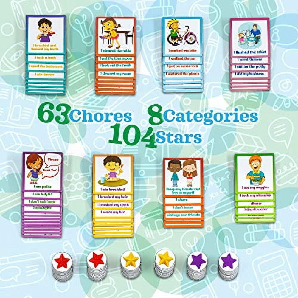 Learn & Climb Kids Behavior Reward Chart Magnetic Board with 63 Chores for Potty Training & Responsibility Tasks for Multiple Kids