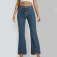 thumbnail image 2 of OSOLU Solid Color Flare Jeans For Women Bell Bottom Jeans High Waisted Stretchy Wide Leg Bootcut Jeans Split Hem Jeans Everyday Comfort Versatile Bottoms, 2 of 8