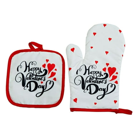 

Valentine s Day Mitts Cushion Set Gift Non-slip Heat Resistant Kitchen Microwave Gloves for Baking Cooking