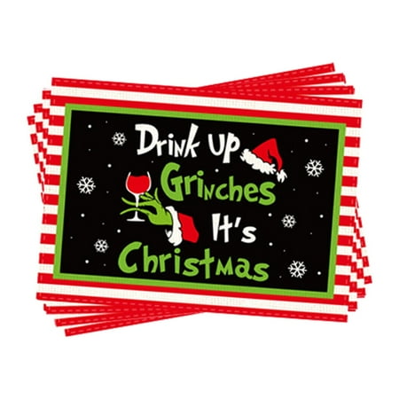 

HeaDream Winter Decor Atmospheric Xmas Placemats Set Of 4 Merry Gr mas Xmas Placemats Xmas Winter Table Mats For Party Kitchen Dining Decor Linen Material Placemats for Christmas Decorations