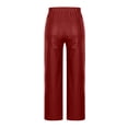 thumbnail image 4 of QHFBli Leather Pants High Waist Coated PU Button Straight Leather Black Leggings Wide Leg Pants with Pockets, 4 of 7