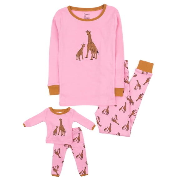 Pijama Leveret para niña y muñeca de algodón con estampado de jirafas
