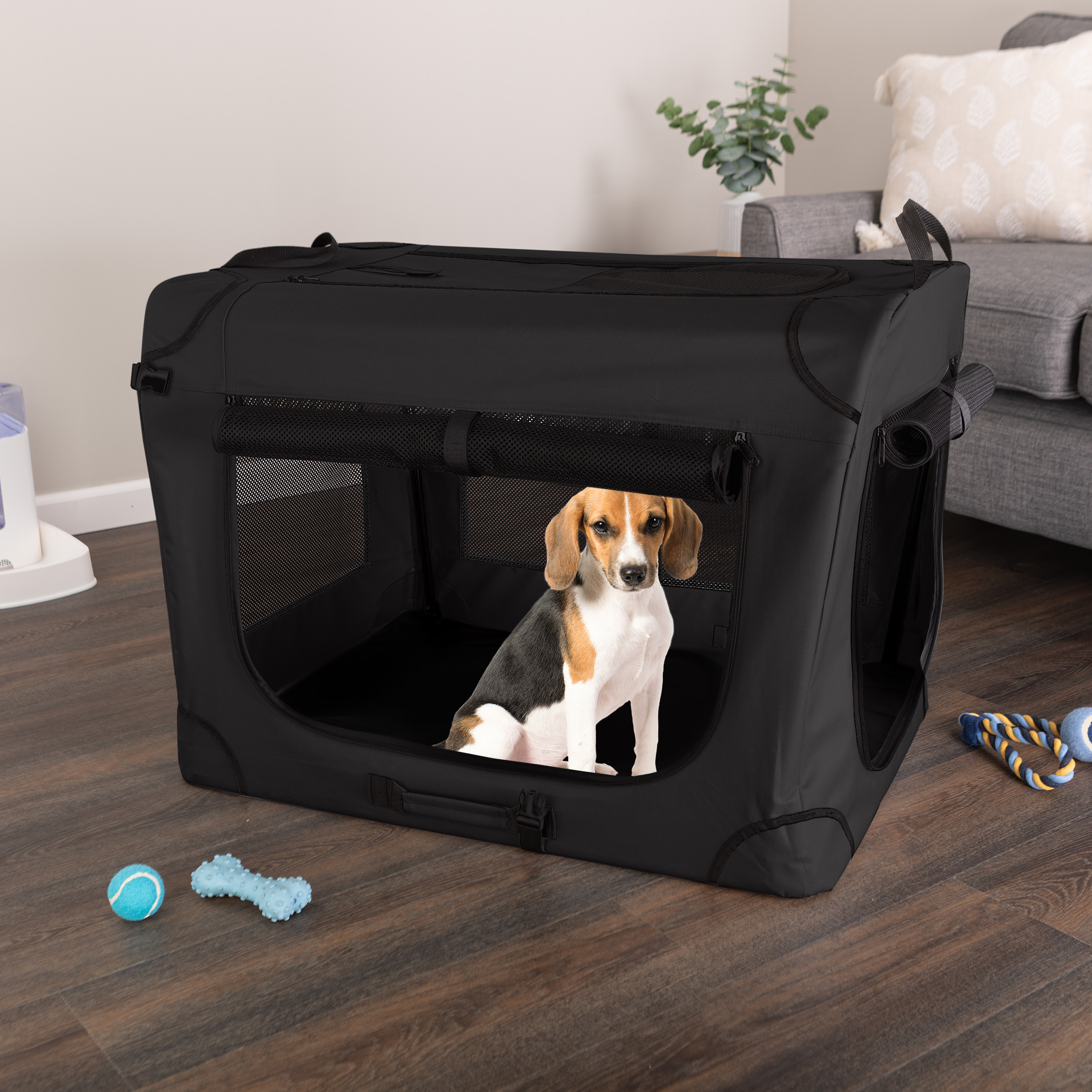PETMAKER Soft Dog Crate with Divider Panel - Collapsible Dog Crate for Medium Dogs (Black)
