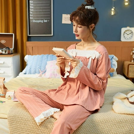 

PIKADINGNIS New Arrivals Women Home Wear Clothes Autumn Winter Purple Bow Long Sleeve Women Pajamas Set Full Cotton Sleepwear Suit Outwear