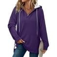 thumbnail image 4 of Fengactive Women’s V-Neck Hoodies Long Sleeve Side Slit Sweatshirts Casual Solid Color Drawstring Pullover Top with Pocket, 4 of 7