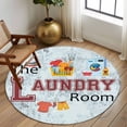 thumbnail image 3 of 6ft Round Rug, Laundry Room Non-Skid Rubber Backing Large Area Rugs - Living Room Bedroom Home Office, Blue Cartoon Washing Machine Clothes Indoor Floor Mat Carpets Washable Rug, 3 of 9