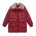 thumbnail image 6 of Women's Mid-Length Sherpa Lined Coat, Notch Lapel Long Jacket, Loose Fit Plus Size Winter Parka, Thickened Cotton Padded Overcoat, Comfortable Warm Outerwear Wine L, 6 of 7