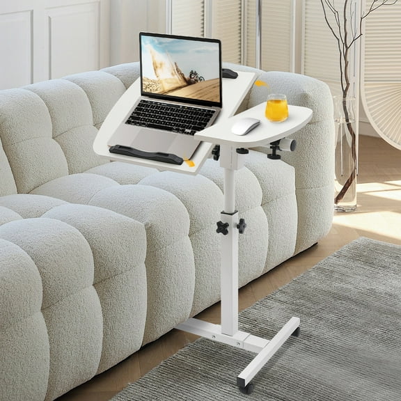 ChicHomey Adjustable Laptop Desk,360° Rotatable Desktop,Mobile Rolling Laptop Desk Stand,Foldable MDF & Carbon Steel, White for Home/Office