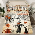 thumbnail image 5 of Halloween Sheets Skeleton Skulls Black Cat Decor Bed Sheets Set Halloween Castle Pumpkin Scarecrow Sheet Set Flowers Butterfly Bat Gothic Decor Bedding Set With 2 Pillowcases, Queen, 5 of 6