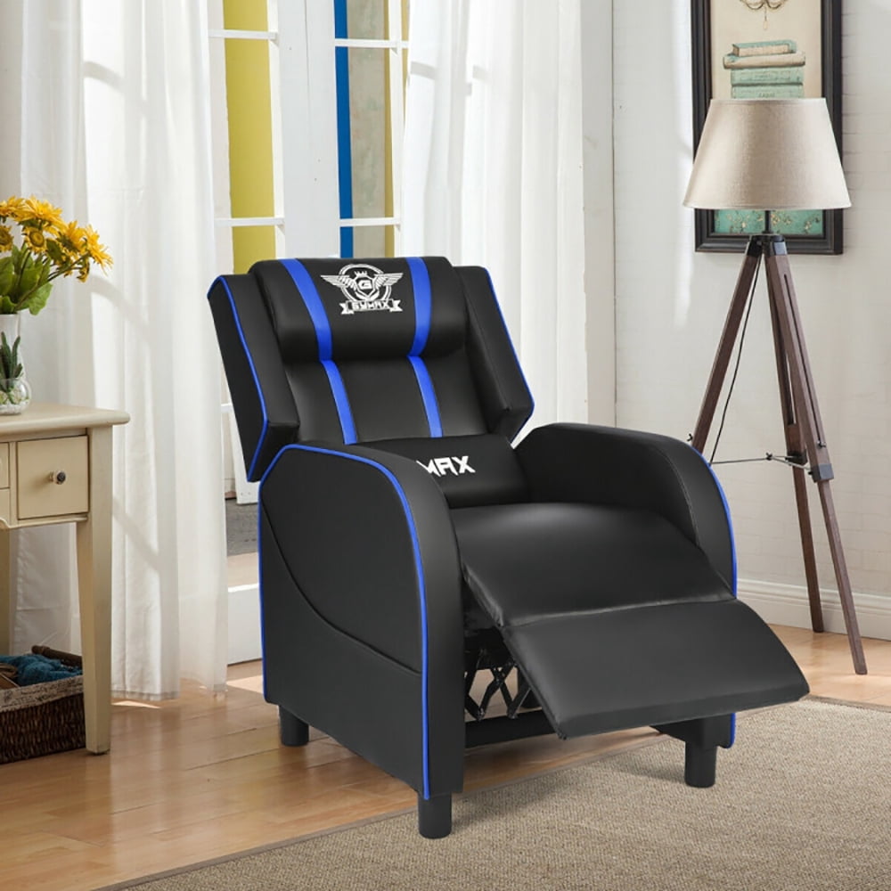 GVN Massage Racing Gaming Single Recliner Chair-Blue