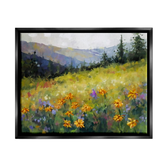Stupell Industries Flower Meadow Painting Landscape Painting Black Floater Framed Canvas Art Print Wall Art, 21 x 17