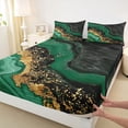thumbnail image 3 of jejeloiu Marble Texture Print Full Size Sheets,Modern Abstract Aesthetic Bed Sheets,Gold Green Black Sheet Sets For Girls Kids,Super Cozy Room Decor,4-Piece, 3 of 7