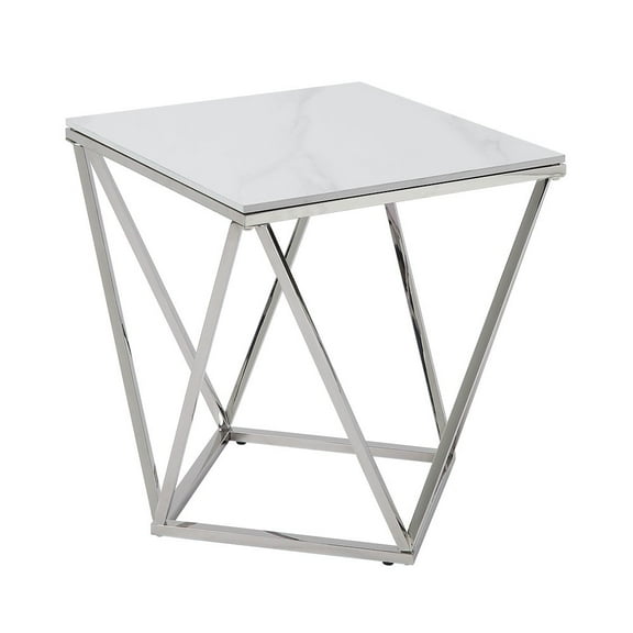 Lexicon Alfeo Steel and Stone End Table in Silver