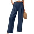 thumbnail image 2 of Olyvenn Wide Leg Stretchy Work Pants for Women Wide Leg Dress Pants High Waisted Dressy Trousers Business Casual Pant Navy M, 2 of 9