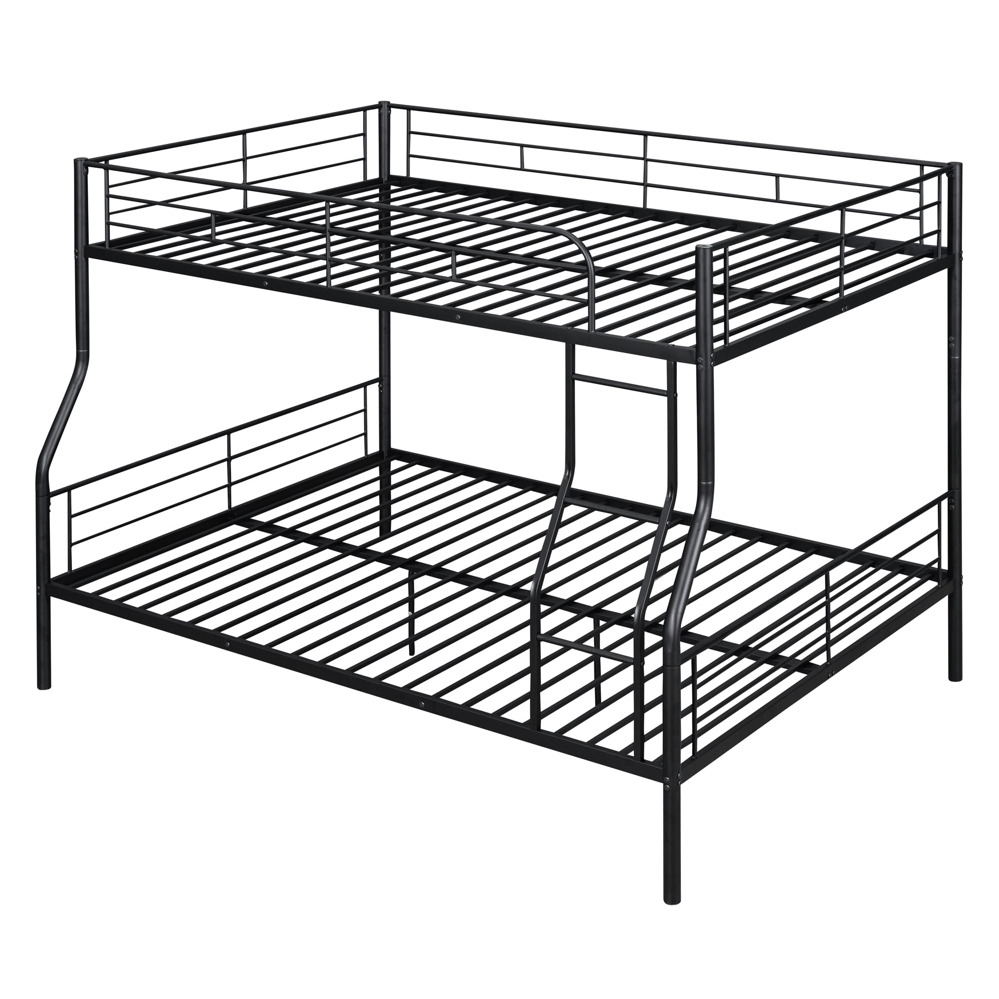 Full XL Over Queen Bunk Beds for Adults,Heavy-Duty Metal Bunk Bed Frame with Non-Slip Ladder and Safety Full-Length Guardrails for Kids Teens Adults,Space-Saving,Black