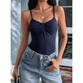 thumbnail image 5 of Women Y2K Sweetheart Neck Sleeveless Crop Tank Tops Backless Pleated Bustier Camis Going Out Top Dark Blue XL, 5 of 7
