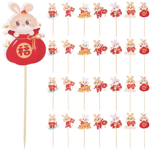 35pcs Chinese New Year Toppers Cake Decors Year of The Rabbit Paper Cake Picks
