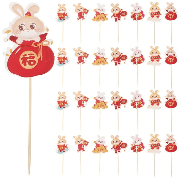 35pcs Chinese New Year Toppers Cake Decors Year of The Rabbit Paper Cake Picks