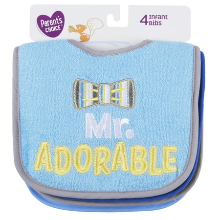 Parents Choice Infant Boys Bibs, 4 count, Attitude