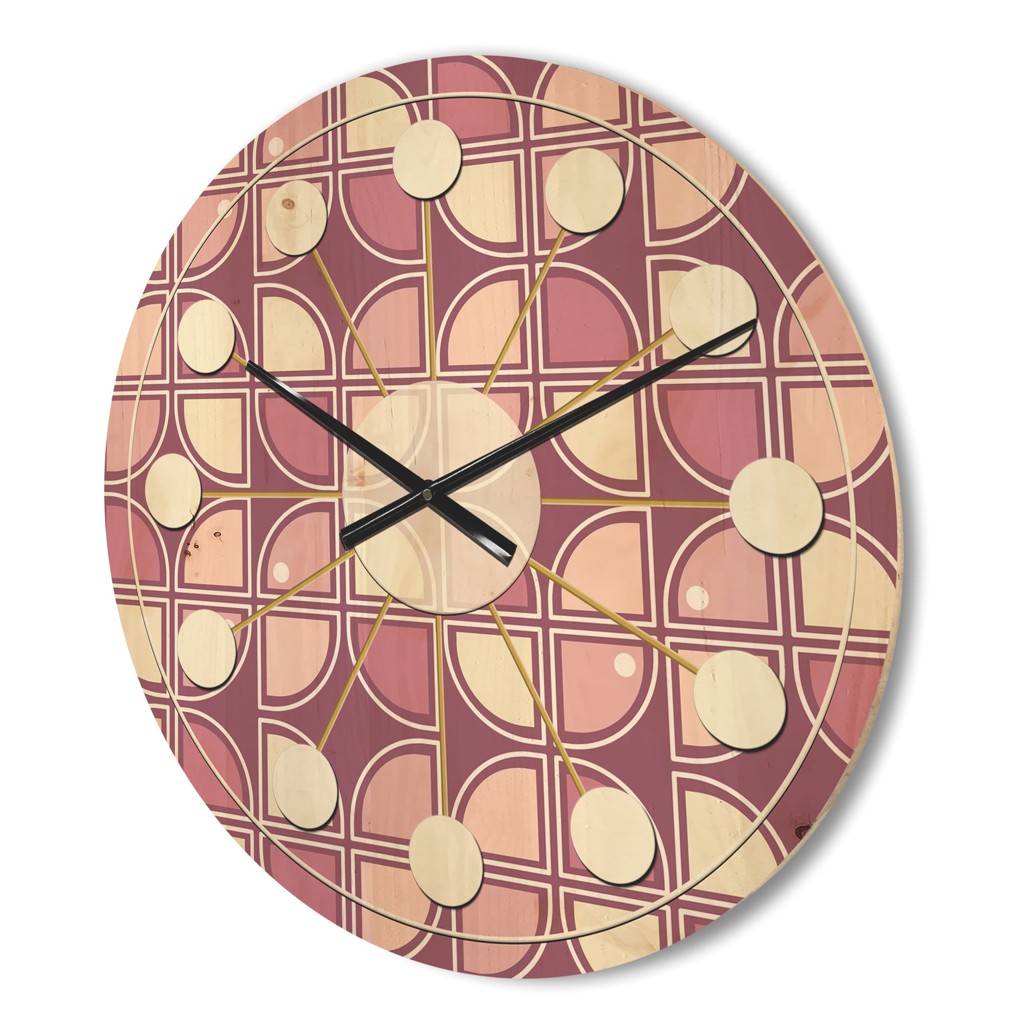 Designart 'Purple Pink Desing Retro Pattern' Mid-Century Modern Wood Wall Clock