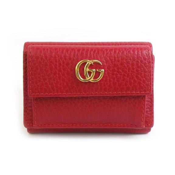 Pre-Owned GUCCI Tri-fold Wallet GG Marmont Leather Red Women's 523277 r10350a