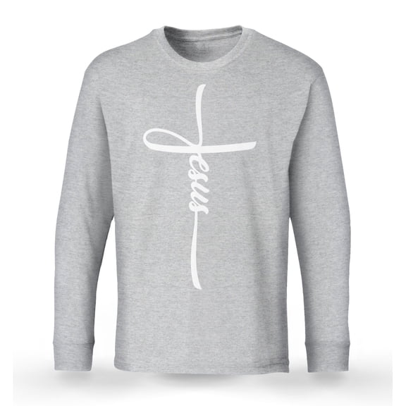 S4E Men's Jesus Cross Religious Long Sleeve ShirtXX-Large Sports Grey