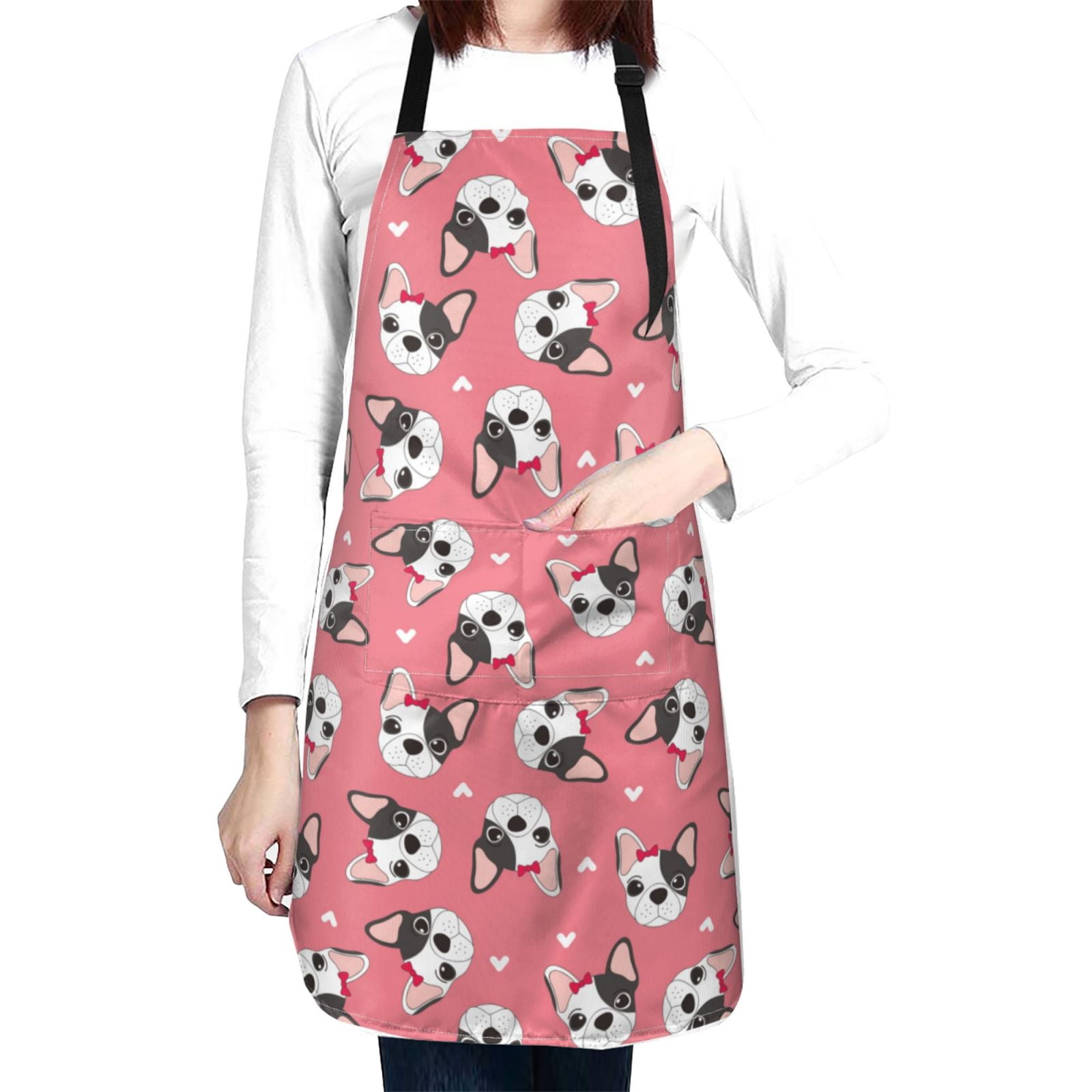 Kdxio French Bulldog Face Apron with Pockets Adjustable Kitchen Aprons for Men Women Waterproof Aprons for Cooking,Drawing,Crafting, Baking Household Cleaning