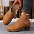 thumbnail image 3 of Rokment Women's Studded High Heels Mules Dressy Sandals Classic Fashion Casual Leather Closed Toe Chunky Stackable High Heels Clogs Spring Summer Heeled Dress Slip on Slippers Brown Size 9, 3 of 6