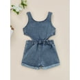 thumbnail image 4 of Chollius Toddler Kid Girl Jeans Bare Waist Romper Solid Color Sleeveless Adjustable Suspender Strap Denim Jumpsuit Bodysuit Summer Clothes, 4 of 9
