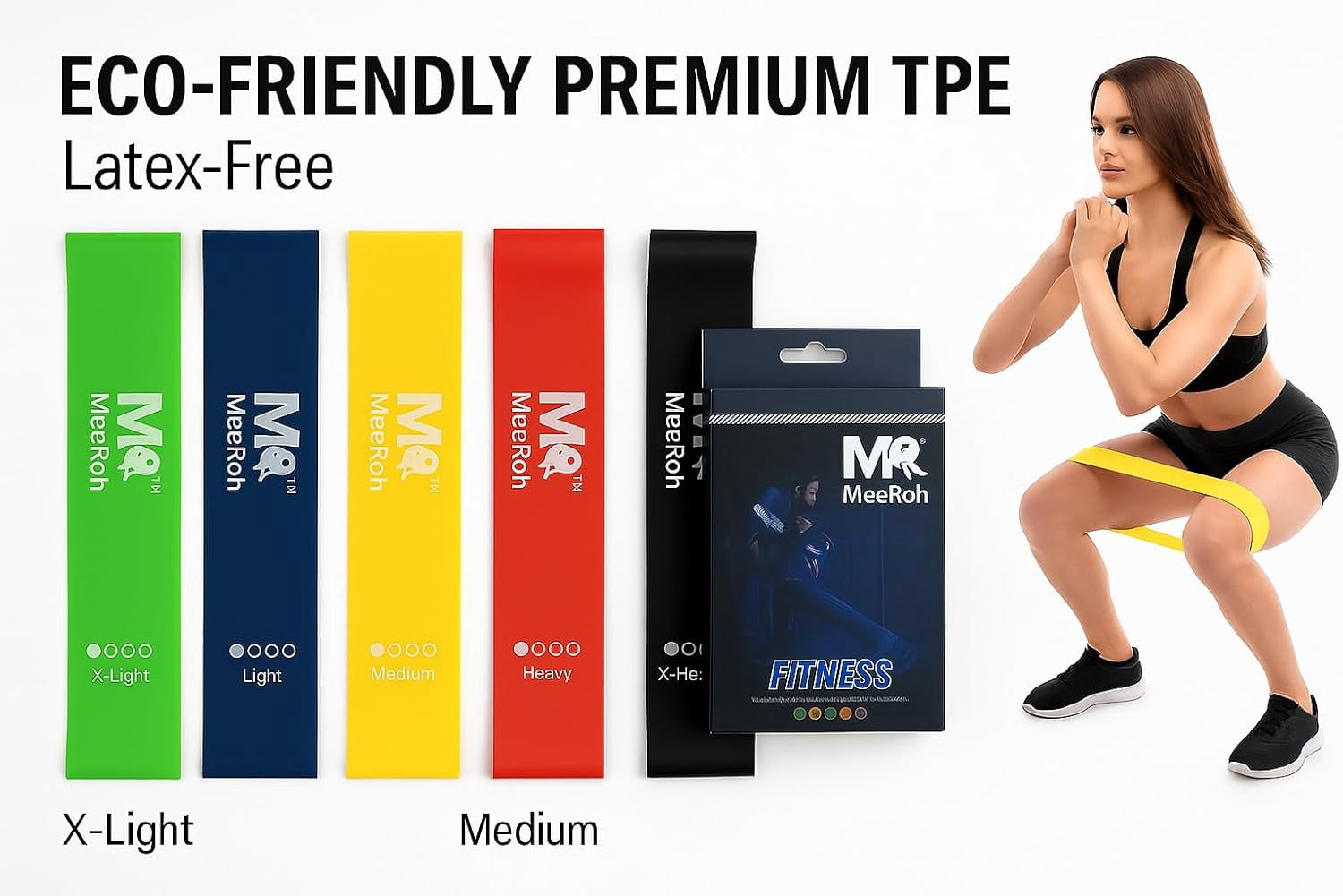 JJEAN-Mini Loop Resistance Bands Set (5 Levels) – Non-Slip Latex-Free TPE Exercise Bands – Heavy Duty Booty Bands for Legs and Glutes, Physical Therapy, Yoga & Pilates – Fitness Loops with Carry Bag