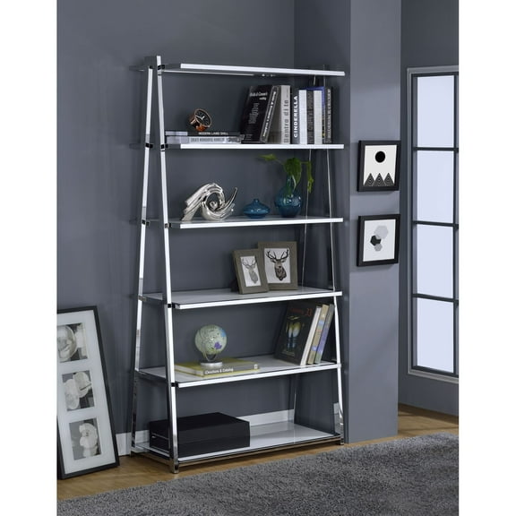 Newboti Furniture Coleen White High Gloss & Chrome Finish Bookshelf 32464