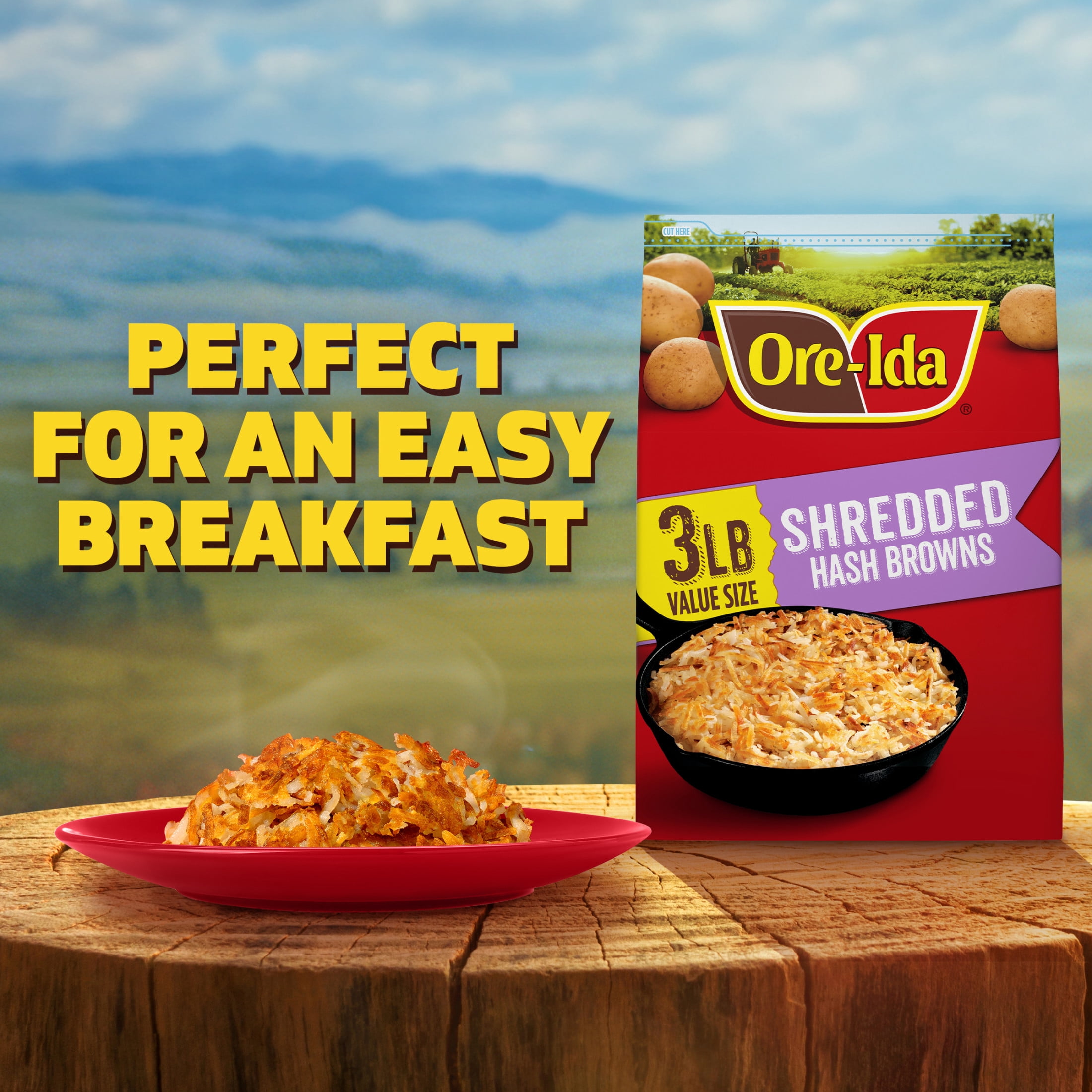 Ore-Ida Shredded Hash Browns Frozen Potatoes, 1 Value Size Bag, for Easy Breakfast Sides, Gluten-Free, 3 lb