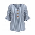 thumbnail image 5 of Hfnxid Women 3/4 Sleeve Shirts Loose Fit Ruffle Shirt Striped Button V Neck Blouses Solid Color Fall Clothes Light Blue XL, 5 of 6